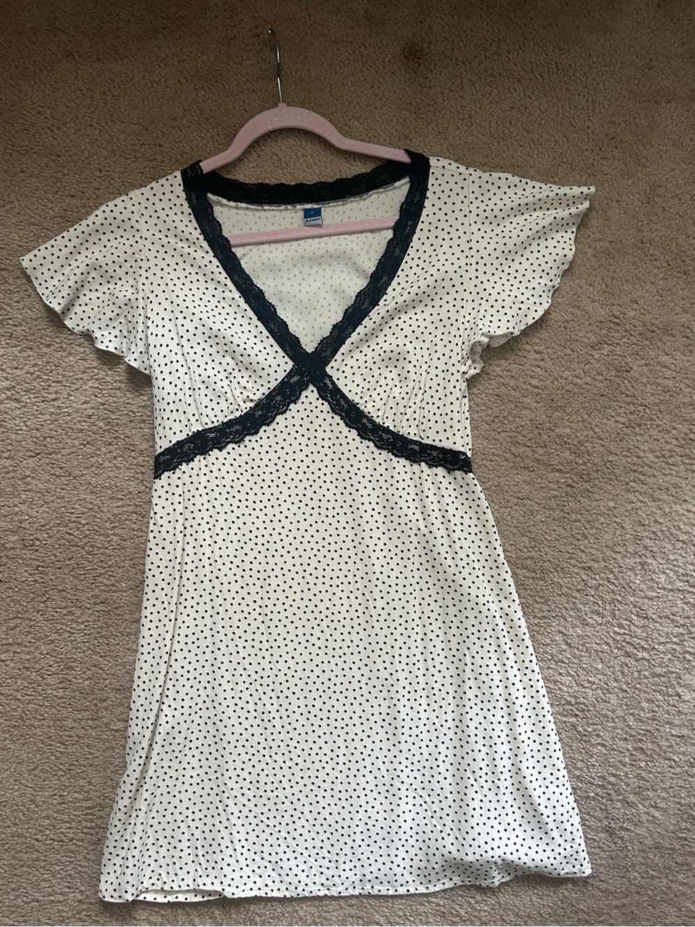 Old Navy Polka Dot Lace Trim Flutter Sleeve Dress Size M